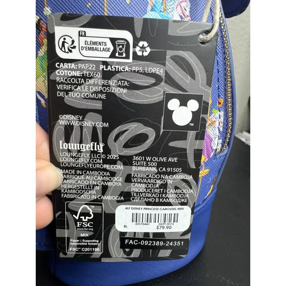 NWT Loungefly HT Disney Princess Carousel All Over Print Drawstring Backpack - Picture 6 of 6
